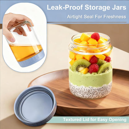 16oz 6 Pack Overnight Oats Containers with Lids, Wide Mouth Mason Jars with Lids, Glass Jars with Airtight lid for Chia