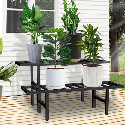 LLAXERGU 2-Tier Plant Stand Indoor Outdoor, Heavy Duty Iron Pedestal Stands Metal Plant Stand for Indoor Outdoor