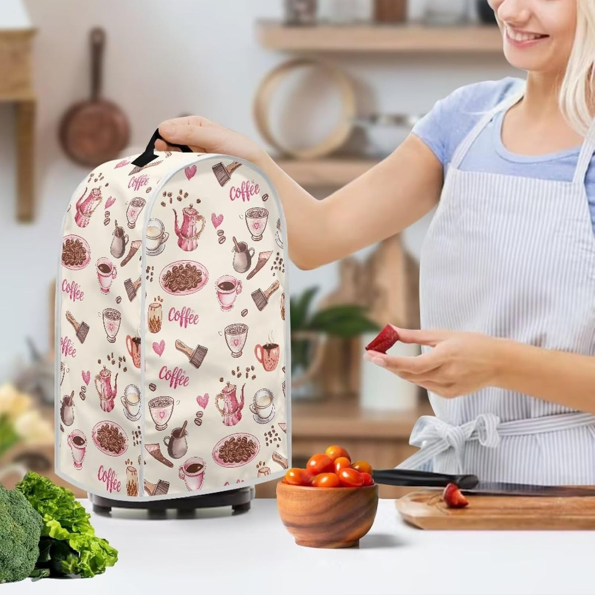 Coffee Pattern Dust Cover for Kitchen Appliances, Compatible with Stand Mixer, Coffee Maker, Juicer, Food Processor