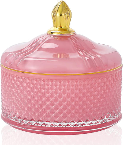 Glass Jewelry Jar, Diamond Faceted Candy Storage Bowl with Lid, Decorative Apothecary Canisters for Kitchen