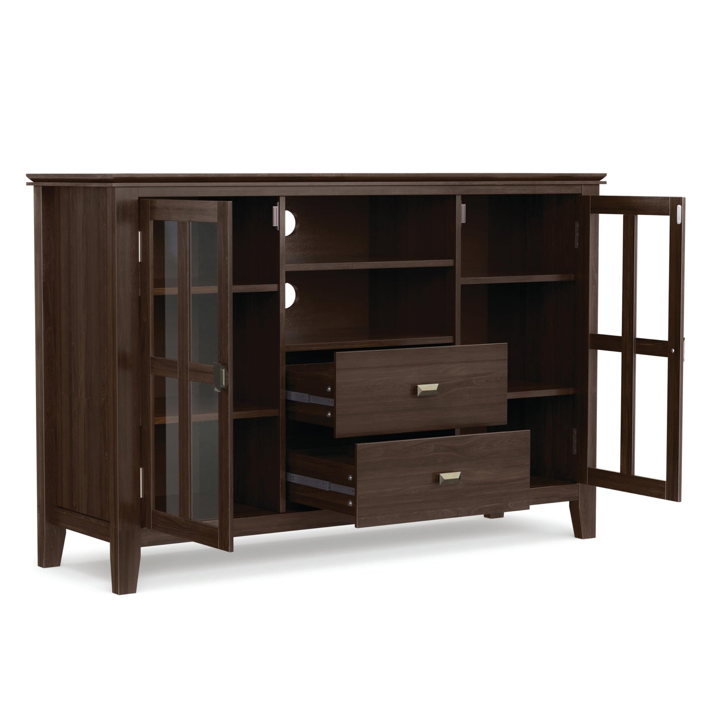 SIMPLIHOME Artisan TV Stand - 53 inch Wide Solid Wood Tall Media Console in Natural Aged Brown, Contemporary Entertainment Center for Living Room for TVs up to 60 Inches with Cable Management