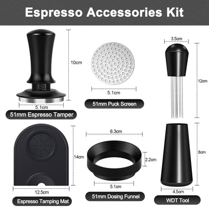 Fosinsee Espresso Accessories Kit 51mm, Coffee Tamper Set with Espresso Tamper, WDT Tool, Espresso Tamper Mat, Espresso Dosing Funnel, Puck Screen, Espresso Tools for 51mm Coffee Machine Accessories