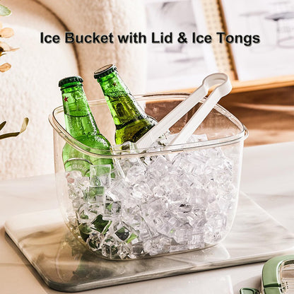 Siuper 4QTS Ice Cube Storage Bin with Sealed Lid for Freezer Clear Ice Bucket w/ Tong for Bar Hotel Refrigerator Containers for Home Beverage Cooler for Whiskey Wine Beers Party Outdoor 8.5*6.6*7.4in