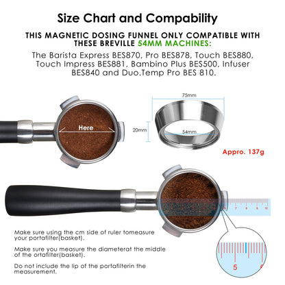 54mm Espresso Dosing Funnel, MATOW Stainless Steel Coffee Dosing Ring Compatible with Breville 54mm Portafilter