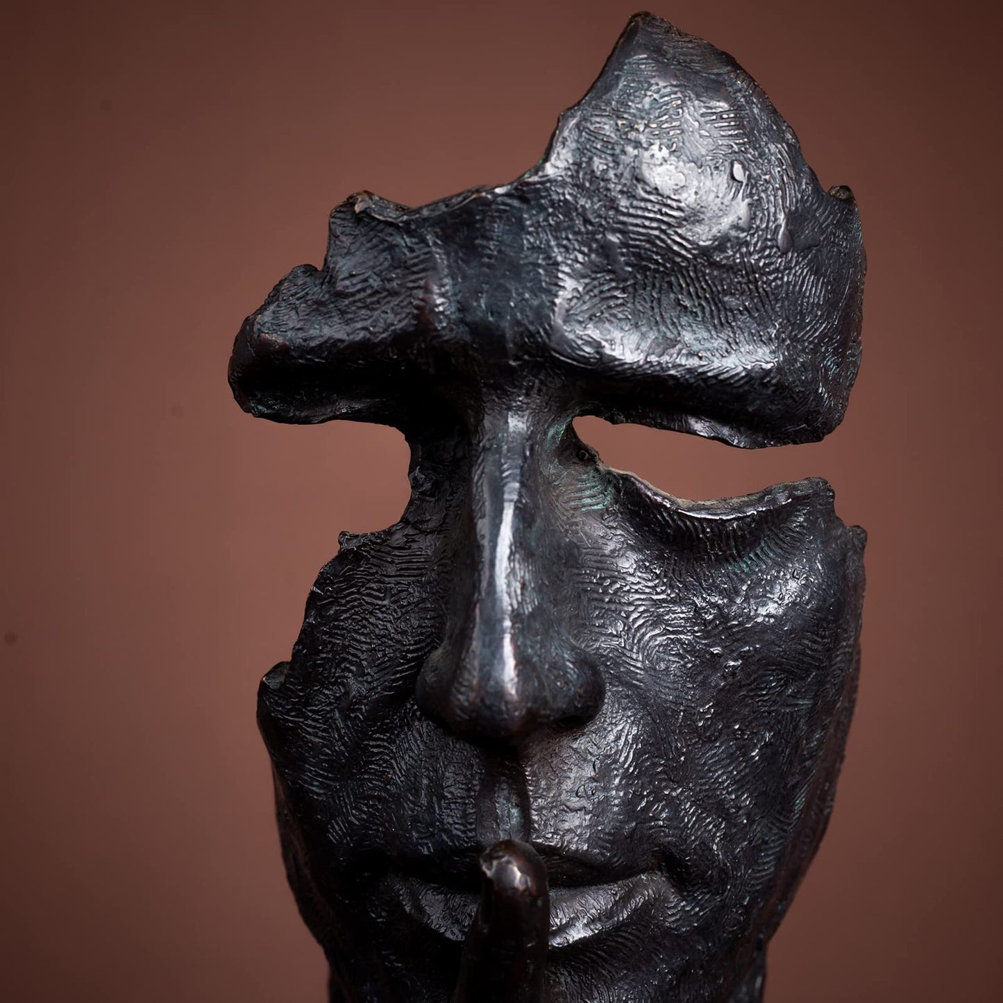 YouFine Silence is Gold - Real Bronze Casting Statue for Home Office Decor - Handcrafted Thinker Bronze Sculpture