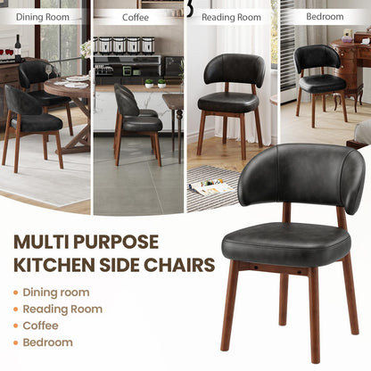 MALOL Wooden Dining Chairs Set of 6, Modern Upholstered Dining Room Chair, PU Leather Kitchen Side Chairs with Curved Open Back for Living Room/Restaurant/Cafe, Black