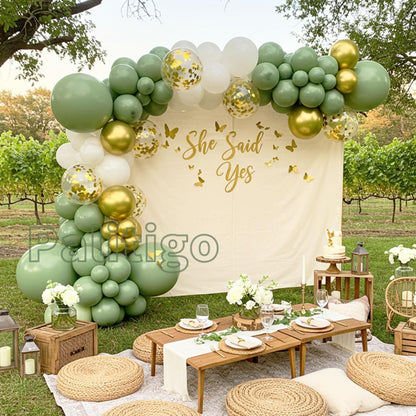 Green Balloon Garland Kit with 112pcs Sage and Olive Balloons, Gold Butterfly for Weddings and Birthdays