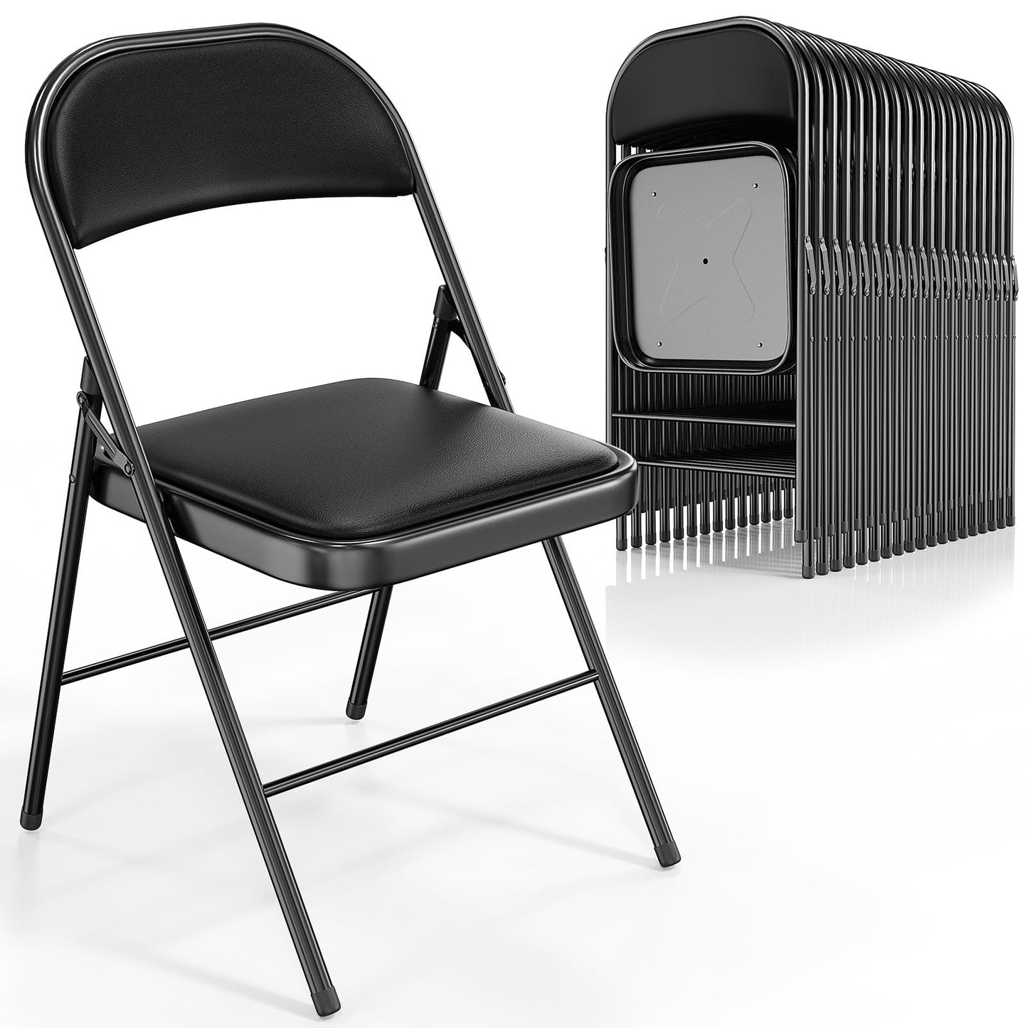 VINGLI 20 Pack Folding Chairs with Padded Seats, Metal Frame with Pu Leather Seat & Back, Capacity 350 lbs, Black
