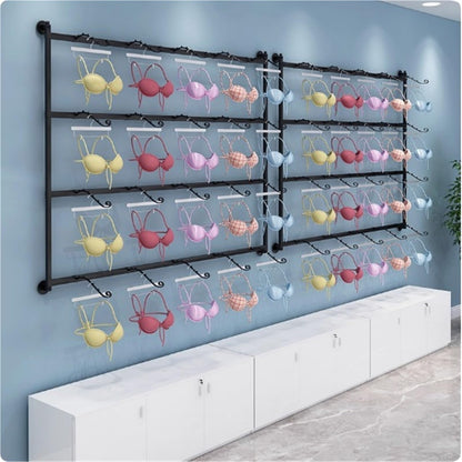 Wall-Mounted Underwear Display Stand, Clothing Store Boutiques Retail Lingerie Garment Rack, Metals, Commercial Shelves Clothes Rod, for Lingerie Socks Bra Panties(Black,120 * 120cm)