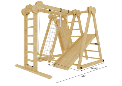 Avenlur 7-in-1 Indoor Playset for Kids 2-6 with Slide, Climbing Wall, Ladder, Net, Bars, Swing, Ring - USA