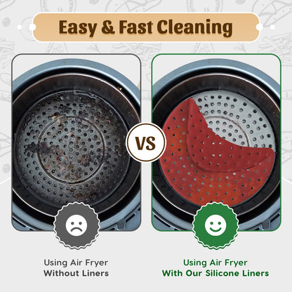 Reusable Square Silicone Air Fryer Liners (8.5 Inch, 3 Pack) by Linda’s Essentials - Non-Stick, Easy-Clean Accessories with Cheat Sheet & Recipe Book, Perfect for Quick Meals
