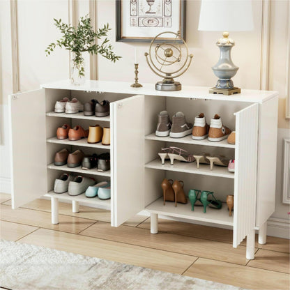 Merax 55” Shoe Cabinet Storage for Entryway with 4-Door, Freestanding Sideboard Buffet Hidden Table Organizer for Dinning Kitchen Living Room, Solid Wood Legs, Adjustable Shelves