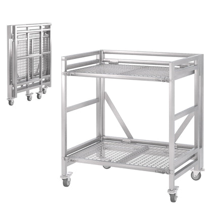 2 Shelf Rolling Cart with Wheels, 660lbs Capacity Collapsible Steel Rolling Utility Cart, Heavy-Duty Foldable Hand Truck, Metal Storage Carts with Handle for Groceries, Warehouse (36" Lx26 W)