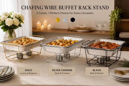 Kitchsy Full Size Buffet Chafing Dish Stand, Black Wire Rack Frame for Serving Pans, Food Warmer Stand for Catering, Weddings, Parties, Events, Reusable Chafer Rack (25)