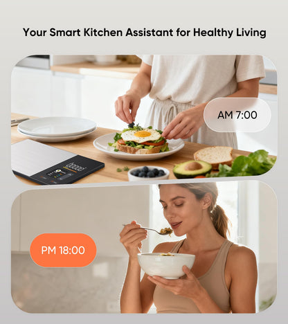 KUAIVO Smart Nutrition Food Scale with TFT Display, Tracks Calories, Fat, Carbs & Protein, Works with App for Daily Reports, 50 Built-in Foods, 23 Nutrients, Digital Kitchen Scale for Meal Prep