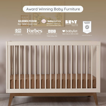 dadada Baby Soho 3-in-1 Convertible Wooden Crib to Toddler Bed - Made in Italy, GREENGUARD Gold Certified, Baby-Safe Finish, Handcrafted Beechwood, Modern Design, 3 Adjustable Heights (Almond Milk)