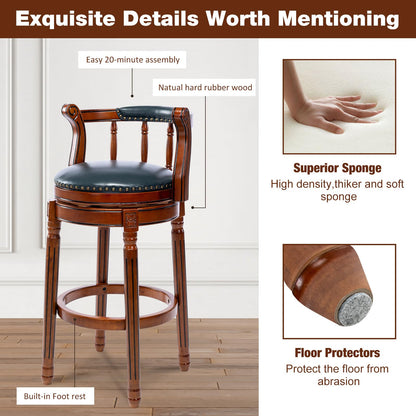 CozyRain Bar Stools Modern Swivel Barstools,Kitchen Counter Genuine Leather Upholstered Island Barstool with Footrest for Home Kitchen Dining Room (Navy, Seat Height 29.5 in)