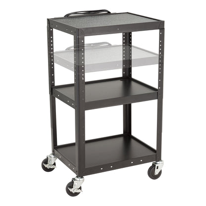 Norwood Commercial Furniture Adjustable Height Metal AV Cart with Electric Power Cord, Black