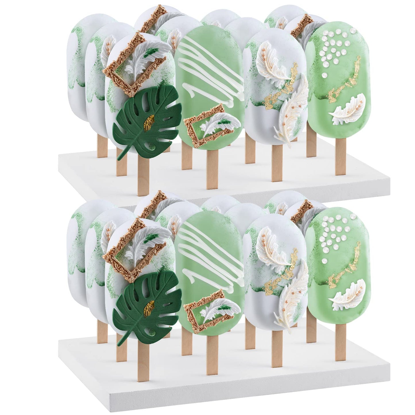 Qunclay 2 Pcs Wooden Cakesicle Stand Display 12 Count Candy Sticks Holder Rectangle Rustic Cake Stands for Dessert Table Ice Cream Lollipop Holder for Wedding Birthday Holiday Party
