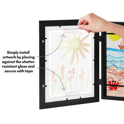 Americanflat - 2 Pack - Kids Artwork Frame Changeable (Black) - Magnetic Door Holds 100 Art Pieces - 8.5x11 Letter Size Display with Mat or 10x12.5 Without Mat - My Mini Masterpiece