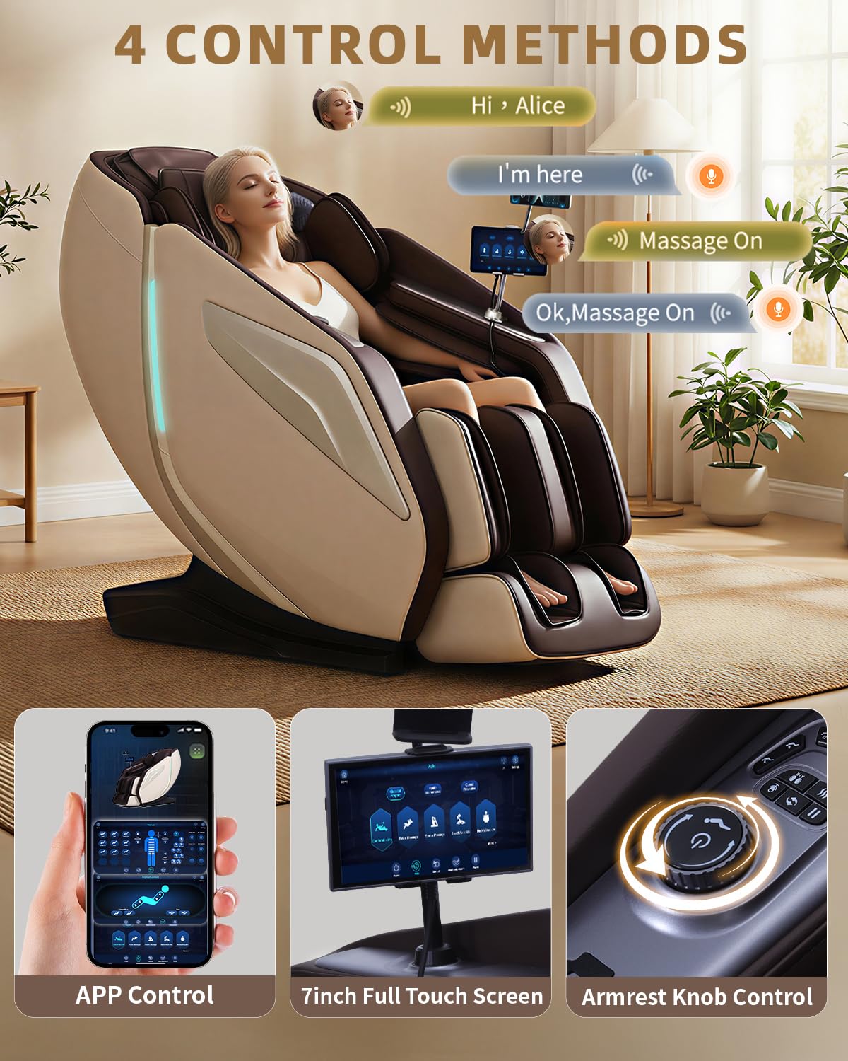 RelaxRelife Full Body Zero Gravity Massage Chair with Body Scan 4D Intelligent Shiatsu Strecth Massage, Back/Leg Heated with AI Voice Control Bluetooth Speaker Airbags SL Track Massage Coffee