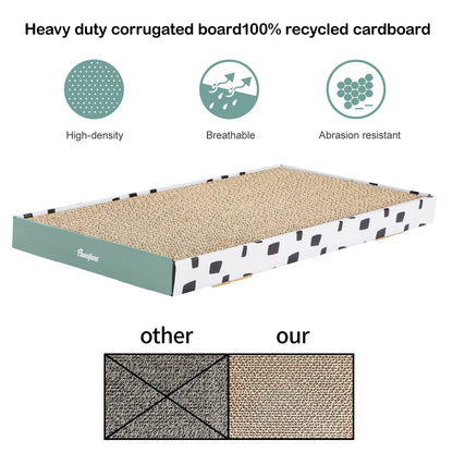 PAWSFANS Cat Scratcher Cardboard Scratch Pad with Box Durable Corrugate Scratching Board Kitty Sofa Lounge Bed Reversible Catnip Included for Indoor Cats,Large (Box, 5pcs)