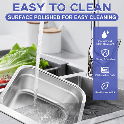 2PCS Stainless Steel Washing Up Bowls, 12.8" Sturdy Square Dish Tub, Fruit Vegetable Washing Basin for Sink, Large Square Containers for Kitchen, Vegetable Washing Basins, Sturdy Dishpans for Home