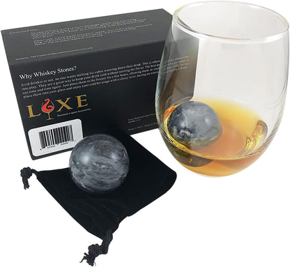 Luxe Whiskey Stones - Set of 2 Marble Chilling Spheres in Gift Box with Velvet Storage Bag