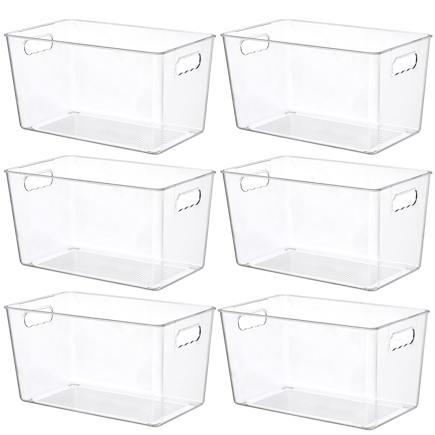 Vtopmart 6 PCS Clear Plastic Storage Bins, Pantry Organizer Containers with Handle for Refrigerator, Fridge, Cabinet, Kitchen, Countertops, Cupboard, Home Organization and Storage, XL