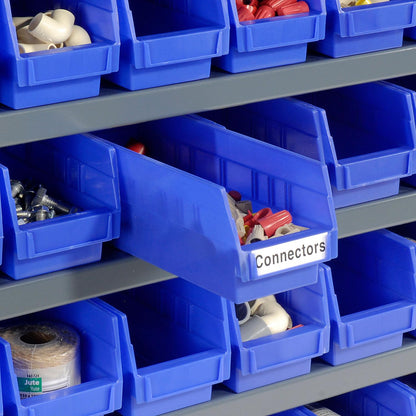 Global Industrial 7 Shelf Steel Shelving with (48) 4" H Plastic Shelf Bins, Blue, 36" W x 12" D x 39" H, Single-Sided Open Shelving with 48 Plastic Shelf Bins