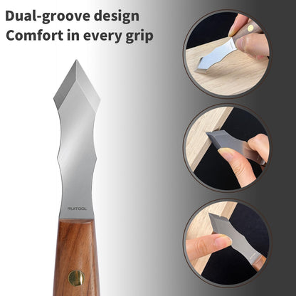 RUITOOL Marking Knife, Long‑Neck Thin Blade Scribing Tool with Dual Grooves for Woodworking – High Carbon Steel Double Beveled Blade (2.6") for Precision Wood Carving & Left/Right Hand Use