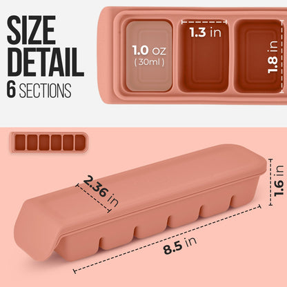 Firgi 1 oz/6 Sections Silicone Ice Cube Freezer Tray with Lid, 100% Food-Grade Platinum Silicone,Leak Resistance & Dishwasher Safe for Baby Food Prep,Breast Milk,Purees - Korean Made, Indie Pink