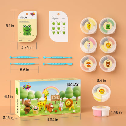 Air Dry Clay for Kids - 6 Animal Themed Modeling Clay Kit, Model Magic Clay with Sculpting Tools and Tutorials, Ultra Light & Soft, Non-Toxic & Safe, DIY Arts and Crafts School Projects for Kids