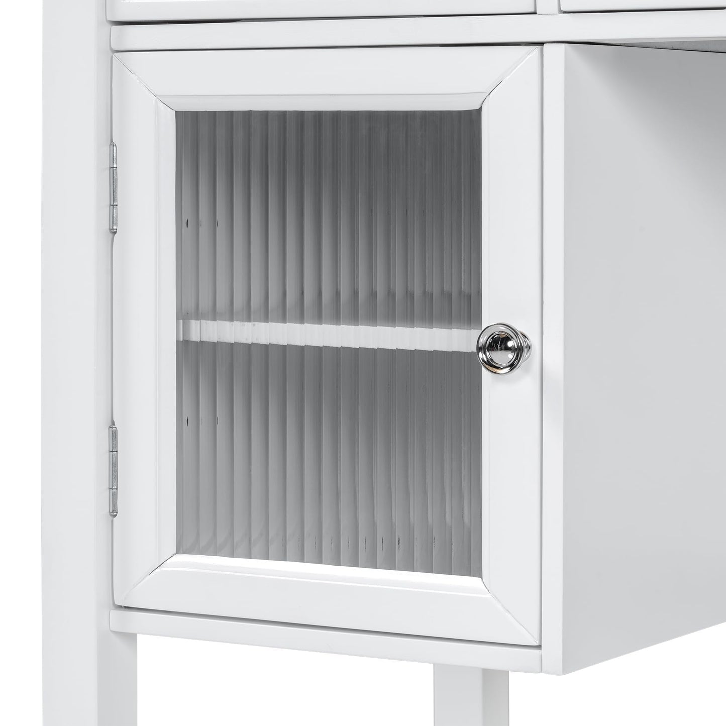 Merax Makeup Vanity Desk with Large Adjustable Mirror & Stool, Minimalist Dressing Table Set with 5 Drawers & 2 Cabinets, Space-Saving Beauty Station for Bedroom Salon Barber Store, White