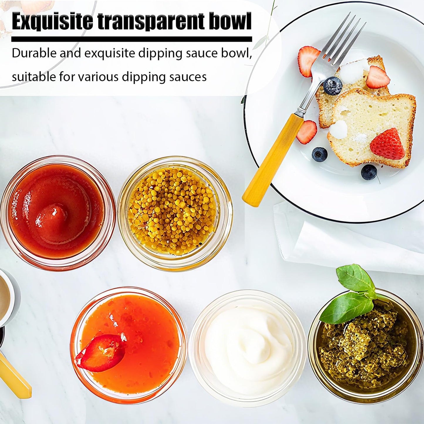 Wuqoioo Small Glass Bowls, 12 Pcs Glass Mixing Bowls Stackable Ingredient Dish For Spices Dipping Sauces Ice Cream Toppings Dessert Snack Candy Nuts (4.92 Inch,5Oz)