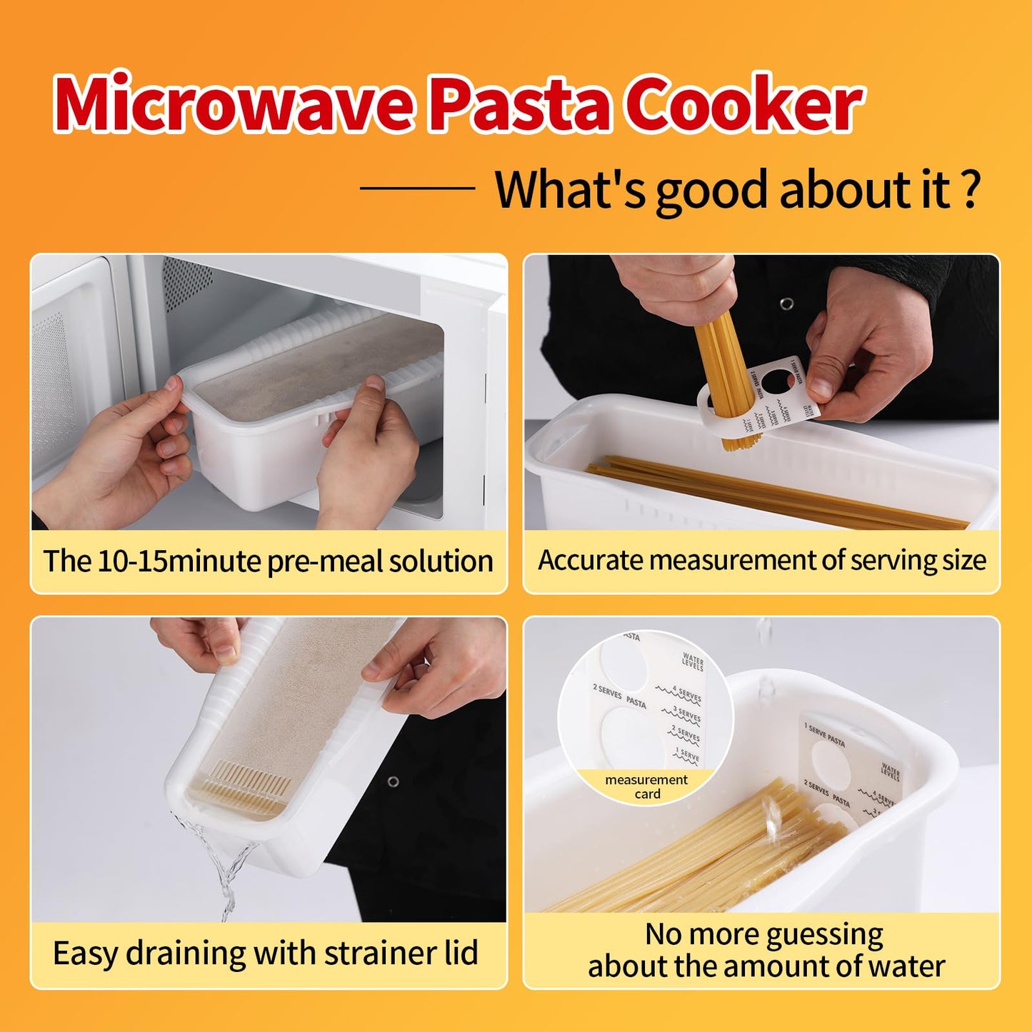MUXIUNT Microwave Pasta Spaghetti Cooker Pot with Strainer Lid,Pasta Cooker in Microwave with Water Level and Spaghetti Portion Measuring Device,Dormitory Office Apartment Kitchen Essentials