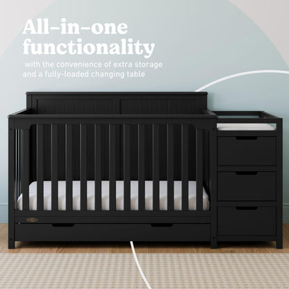 Graco Hadley 5-in-1 Convertible Crib & Changer – GREENGUARD Gold Certified, Fits Standard Crib Mattress, Converts to Toddler Bed and Full Bed, 4 Adjustable Mattress Heights (Black)