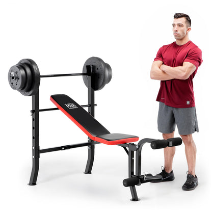 Marcy Pro Standard Weight Bench with 100 lbs Vinyl-Coated Weight Set PM-2084, Flat