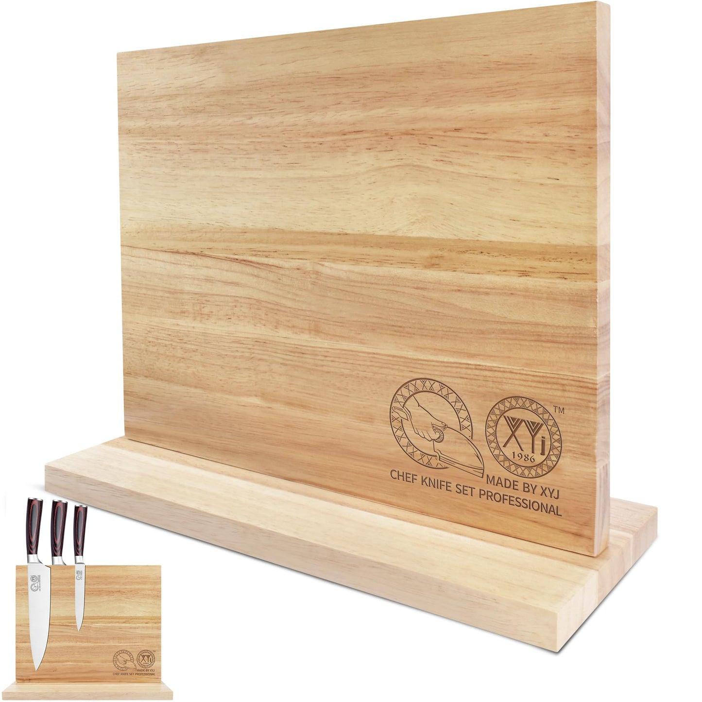 XYJ Authentic Since 1986, Magnetic Knife Block, Double Side Kitchen Knife Stand, Acacia Wood, Magnetic Knife Holder with Strong Enhanced Magnets,Knives Storage Rack Stand for Home Kitchen