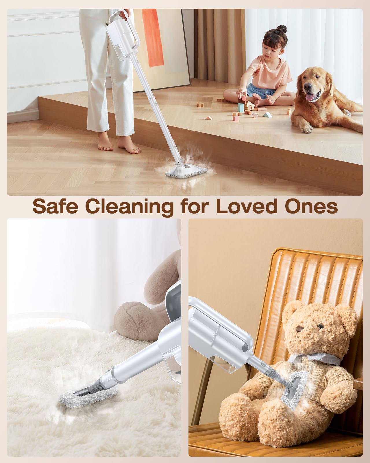 10-in-1 Steam Mop with Detachable Handheld Steamer, 350ml Tank, 10s Heat-Up, 248°F Steam Cleaner, 3-Level Control and Swivel Head for Floors, Carpets, Tiles, BBQ grill Multi-Surface Clean White