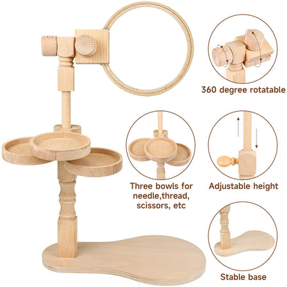 embhand Embroidery Hoop Stand Adjustable - Rotated Embroidery Frame Stand with 6'' 8'' Embroidery Hoops and 3pcs Bowls for Needlework Supplies, Embroidery Hoop Holder, Embroidery Stands for Hand Work