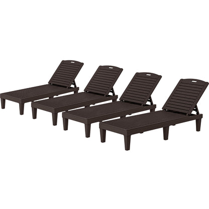 YITAHOME Outdoor Chaise Lounge Chair, Plastic Pool Chaise Lounge with 5-Position Backrest, Easy Assembly & Waterproof for Patio & Poolside, Set of 4, Brown