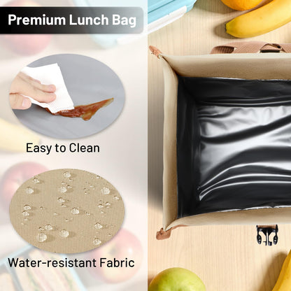 MIER Insulated Lunch Bag Roll Top Lunchbox for Women Men Adults Foldable Rolltop Lunch Tote with Shoulder Strap for Work Office Picnic, Water Bottle Holder, Khaki