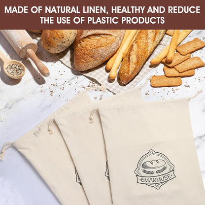 3-Pack 12x17.5 Inch Linen Bread Bags for Homemade Bread & Sourdough, Unbleached with TPU Lining - Reusable Washable