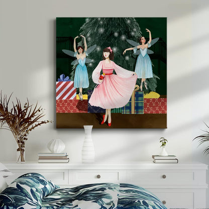 Renditions Gallery Fantasy Canvas Artwork - Beach House Decor, Lady Fairy Christmas Nutcracker Modern Paintings