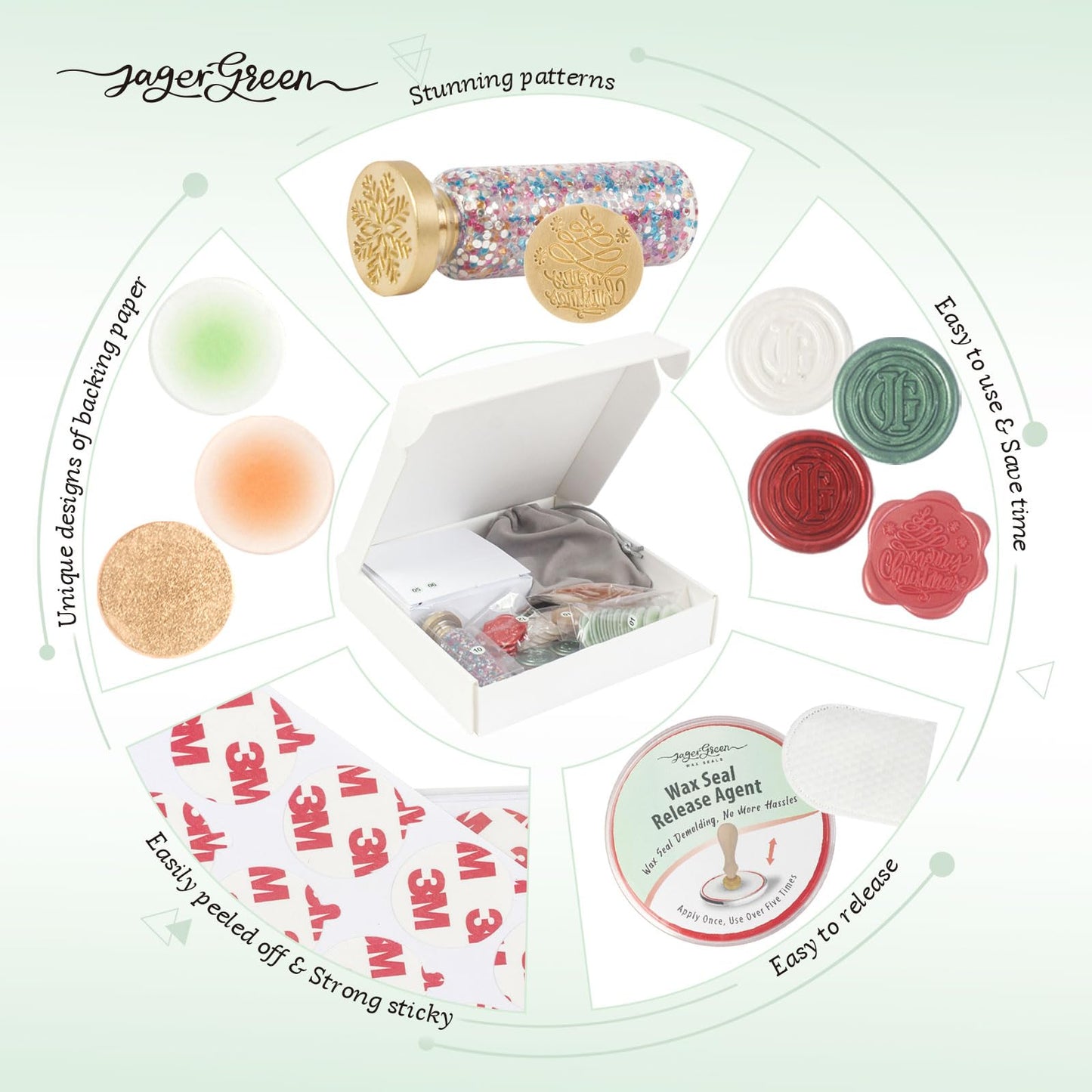 JAGERGREEN Christmas Wax Seal Stamp Kit - Prefabricated Wax Seal Stickers, Gold Metallic Pen, Kit for Christmas, Wedding, Gift Wrapping