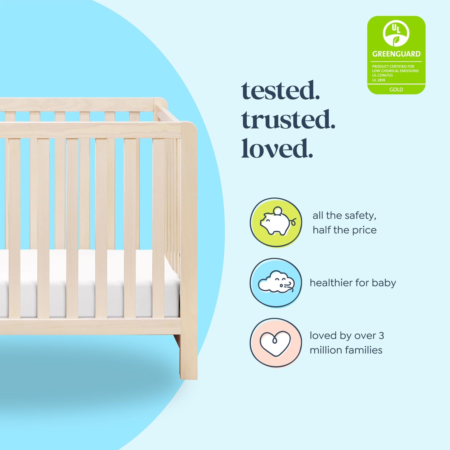 Carter’s by Davinci Colby 4-in-1 Convertible Crib - GREENGUARD Gold Certified Convertible Baby Crib to Toddler Bed, Daybed, Full-Size Bed - Wooden Baby Bed w/Four Adjustable Heights - Washed Natural