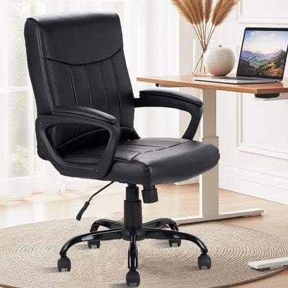 CLATINA Leather Ergonomic Office Chair with Lumbar Support and Padded Armrestes, Swivel Rolling Executive Mid Back Computer Task Desk Chair for Home, Conference, Waiting Room, Black, 4 Pack