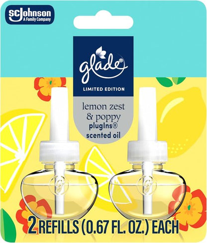 Glade PlugIns Refills Air Freshener - Lemon Zest & Poppy Scented Essential Oils, 1.34 Fl Oz | 2 Count