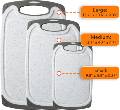 Cutting Board for Kitchen, Large-Small Marble Cutting Boards Set of 3, Non-Slip, Dishwasher Safe (Marble White).